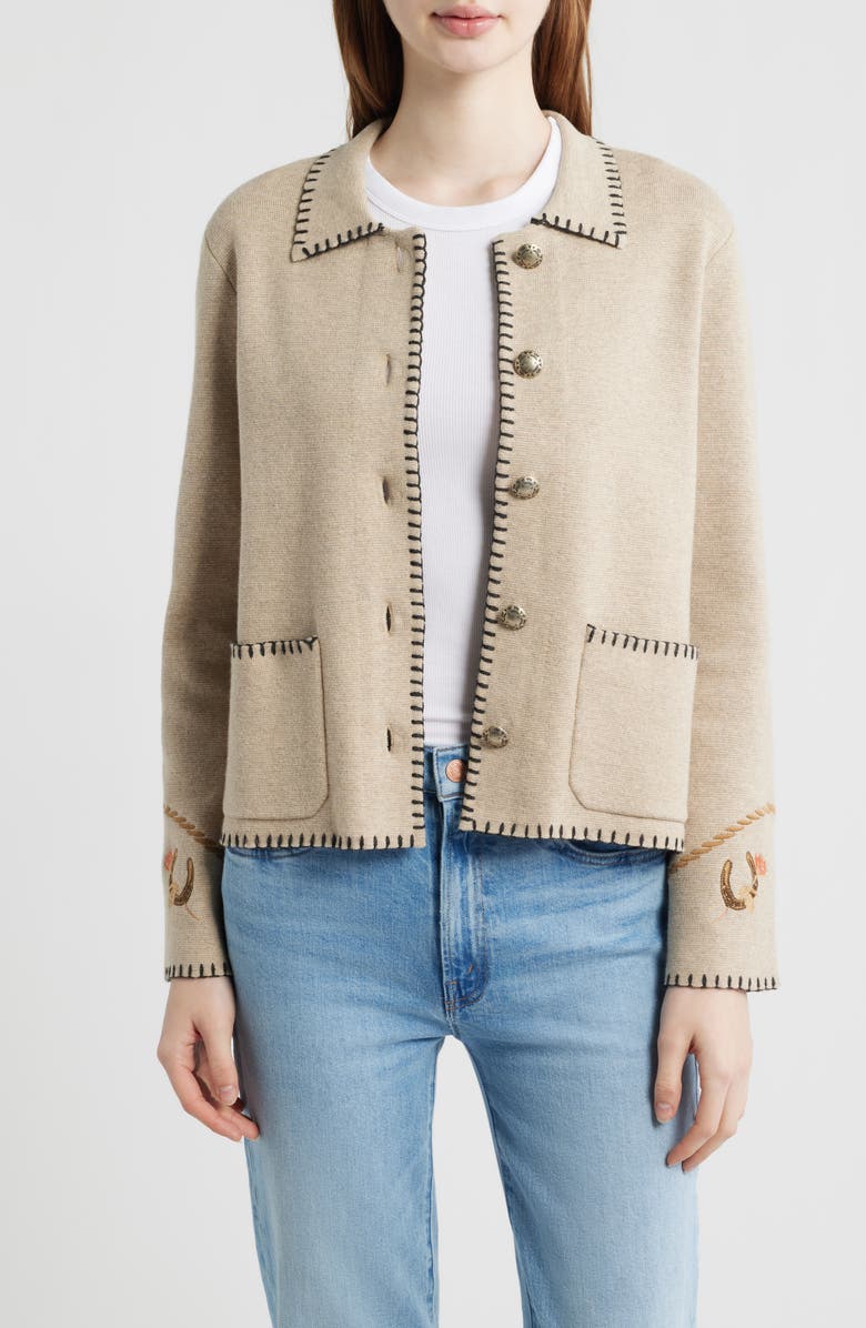 Pendleton Souvenir Blanket Stitch Cotton & Merino Wool Cardigan, Main, color, 