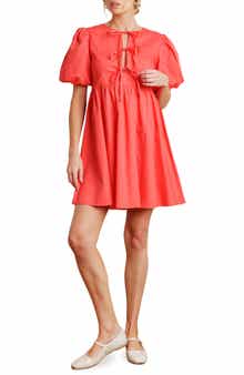 FLYING TOMATO Tie Front Short Sleeve Babydoll Minidress