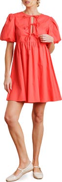 FLYING TOMATO Tie Front Short Sleeve Babydoll Minidress