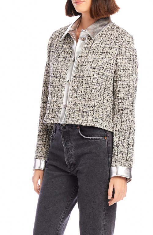 Fifteen Twenty Cher Boucle Cropped Jacket In Black With Metallic In Gray