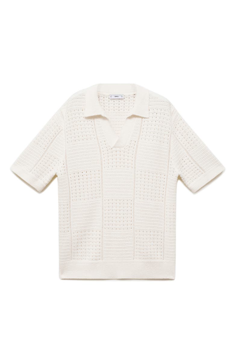 MANGO Openwork Johnny Collar Polo, Alternate, color, Off White