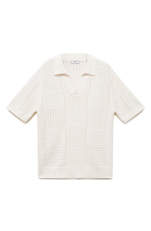 Mango Openwork Johnny Collar Polo In Neutral