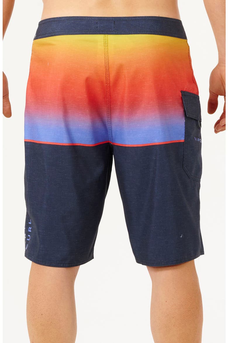 Dawn Patrol Colorblock Print Swim Trunks, Alternate, color, HOT CORAL