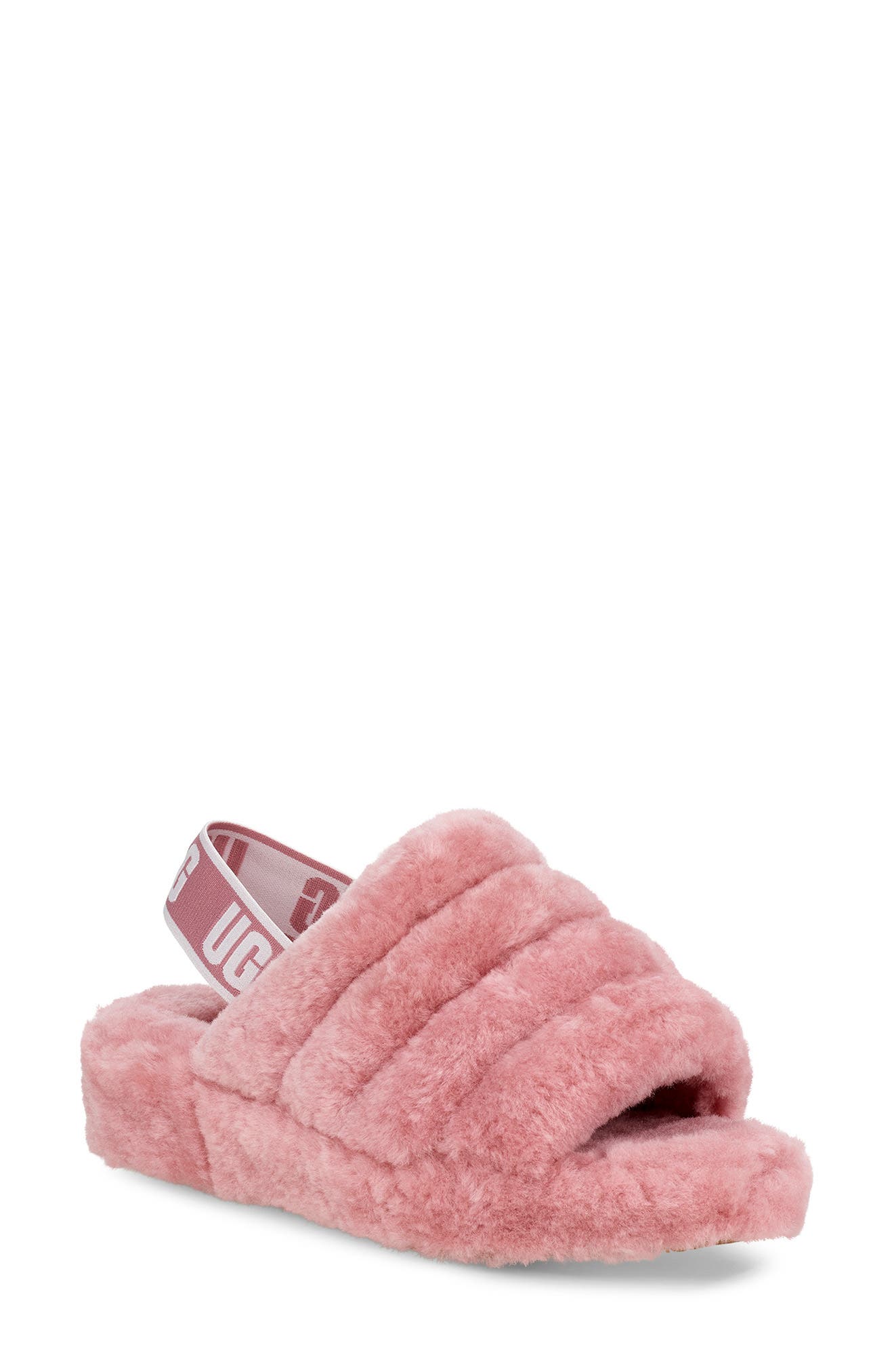 Fluff Yeah Genuine Shearling Slingback Sandal, Main, color, PINK DAWN