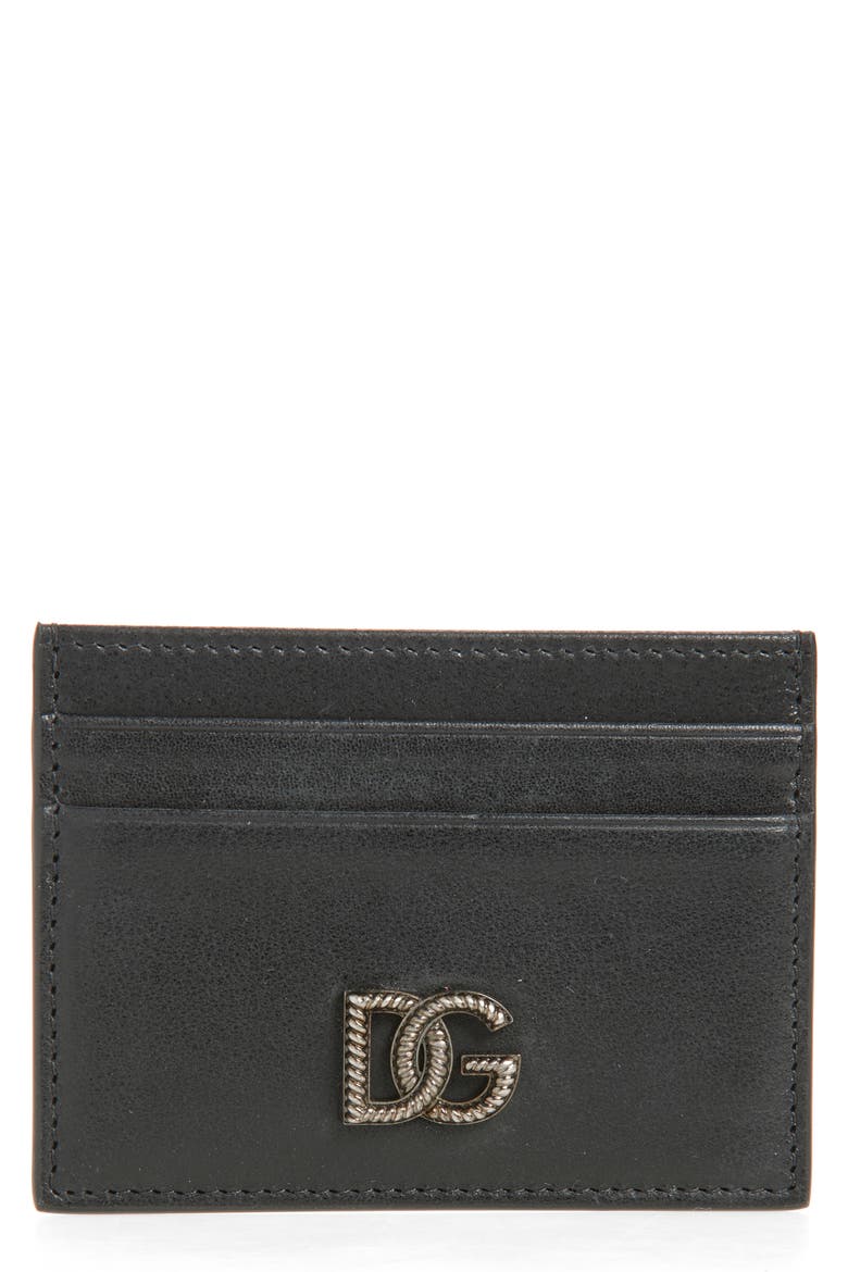 DG Logo Leather Card Case, Main, color, BLACK