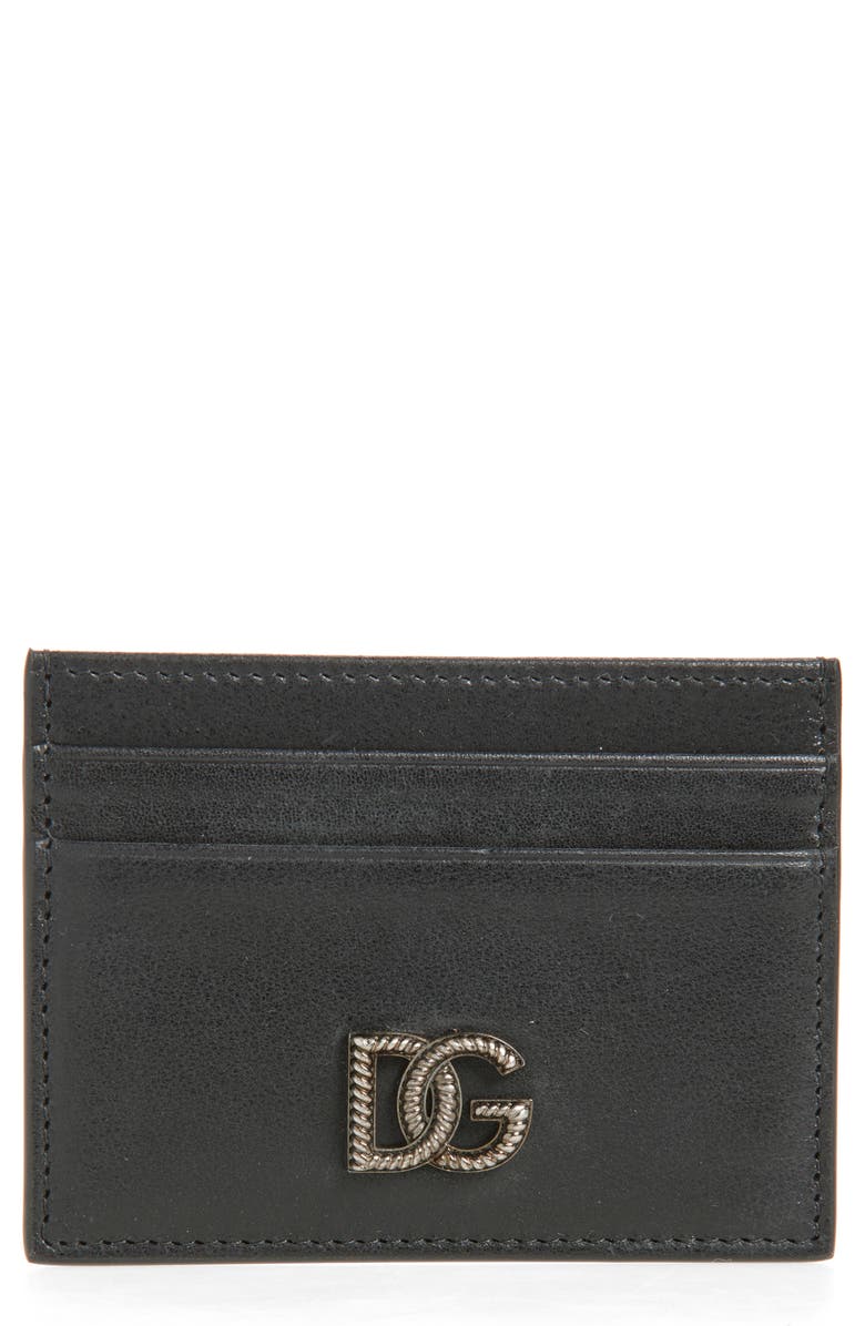Dolce&Gabbana DG Logo Leather Card Case, Main, color, Black