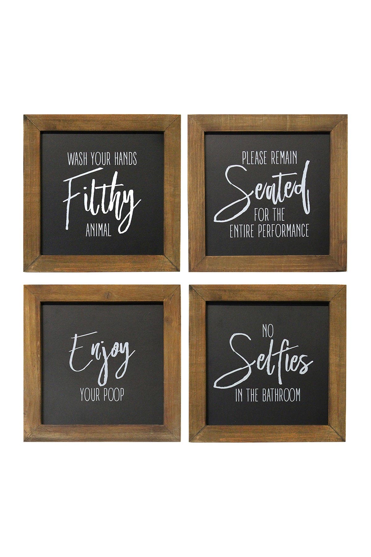 PARKLAND COLLECTION Black/Walnut Bathroom Wall Art - Set of 4