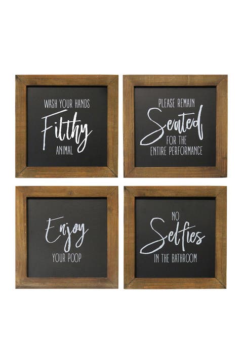 Black/Walnut Bathroom Wall Art - Set of 4
