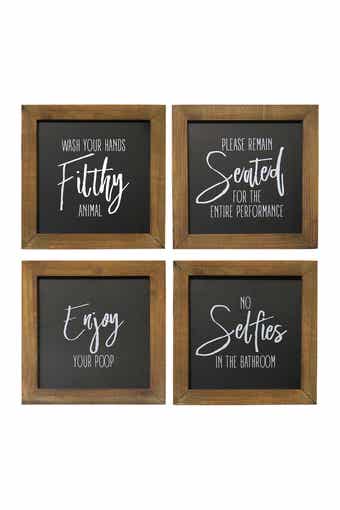 PARKLAND COLLECTION Black/Walnut Bathroom Wall Art - Set of 4