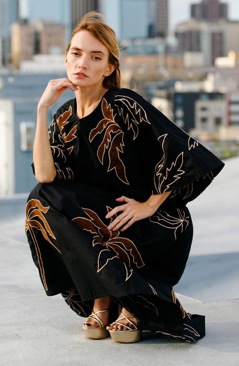 CIEBON Tyler Embroidered Crop Shirt, Alternate, color, Black/ Brown