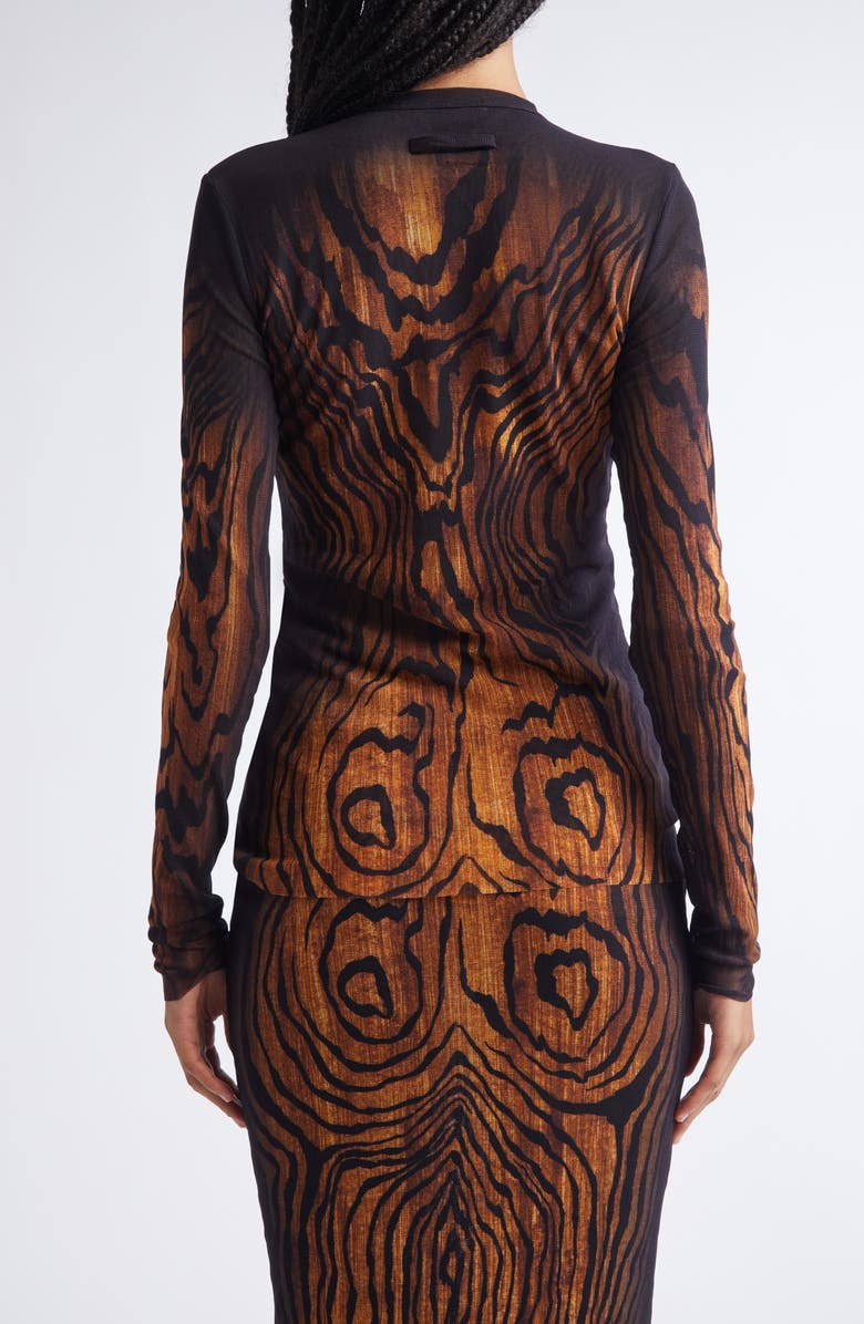 Jean Paul Gaultier Stripe Long Sleeve Mesh Top, Alternate, color, Black/ Brown