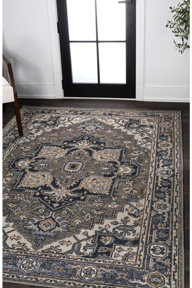 Cirali Ornate Large Medallion Machine-Washable Area Rug, Alternate, color, Green/Navy/Cream