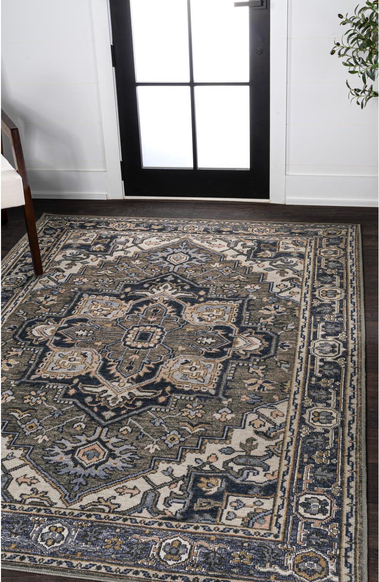JONATHAN Y Cirali Ornate Large Medallion Machine-Washable Area Rug, Alternate, color, Green/Navy/Cream
