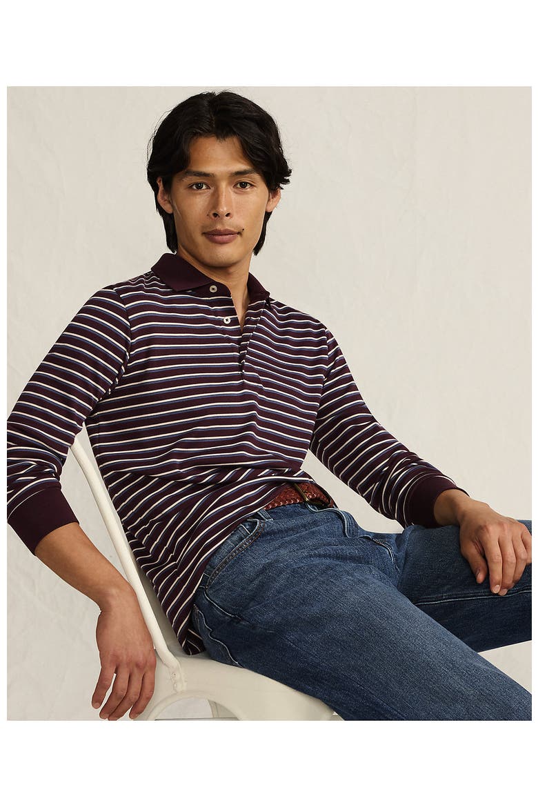 Long Sleeve Cotton Supima Polo Shirt, Alternate, color, Lush Burgundy/Blue Stripe