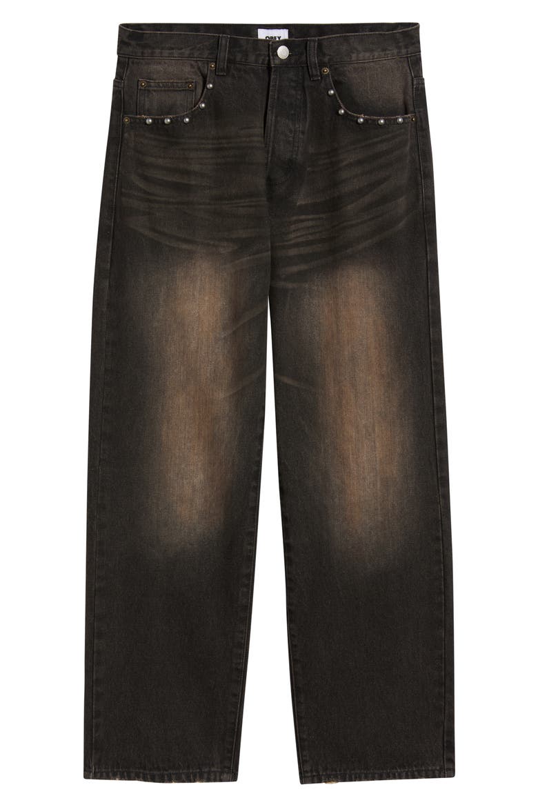 Studded Boxcar Straight Leg Jeans, Alternate, color, BLACK RUST WASH