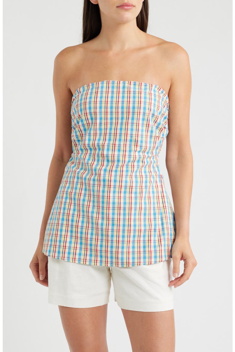 Isole Plaid Strapless Cutout Tie Back Top, Main, color, SOFIA CHECK