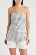Faithfull the Brand Isole Plaid Strapless Cutout Tie Back Top
