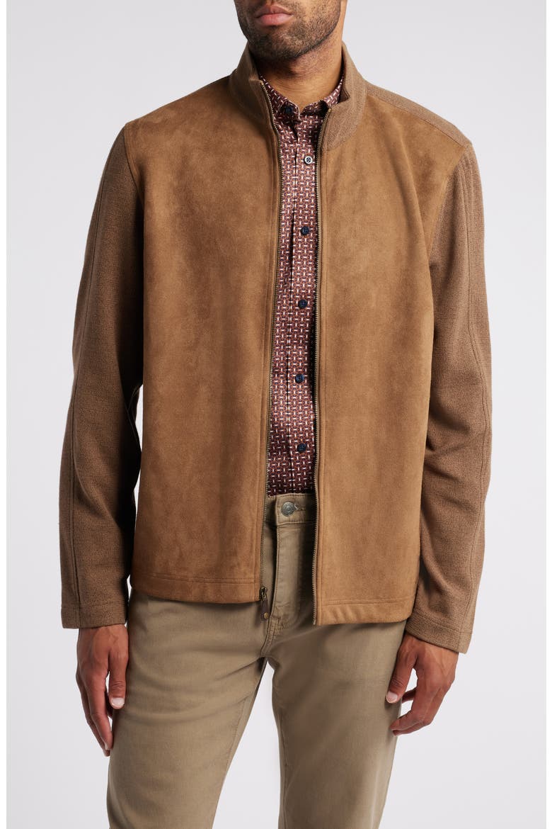 Faux Suede Panel Knit Jacket, Main, color, CAMEL