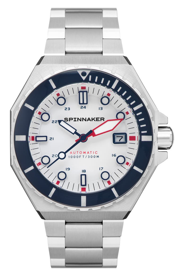 Dumas Automatic Bracelet Watch, 44mm, Main, color, WHITE