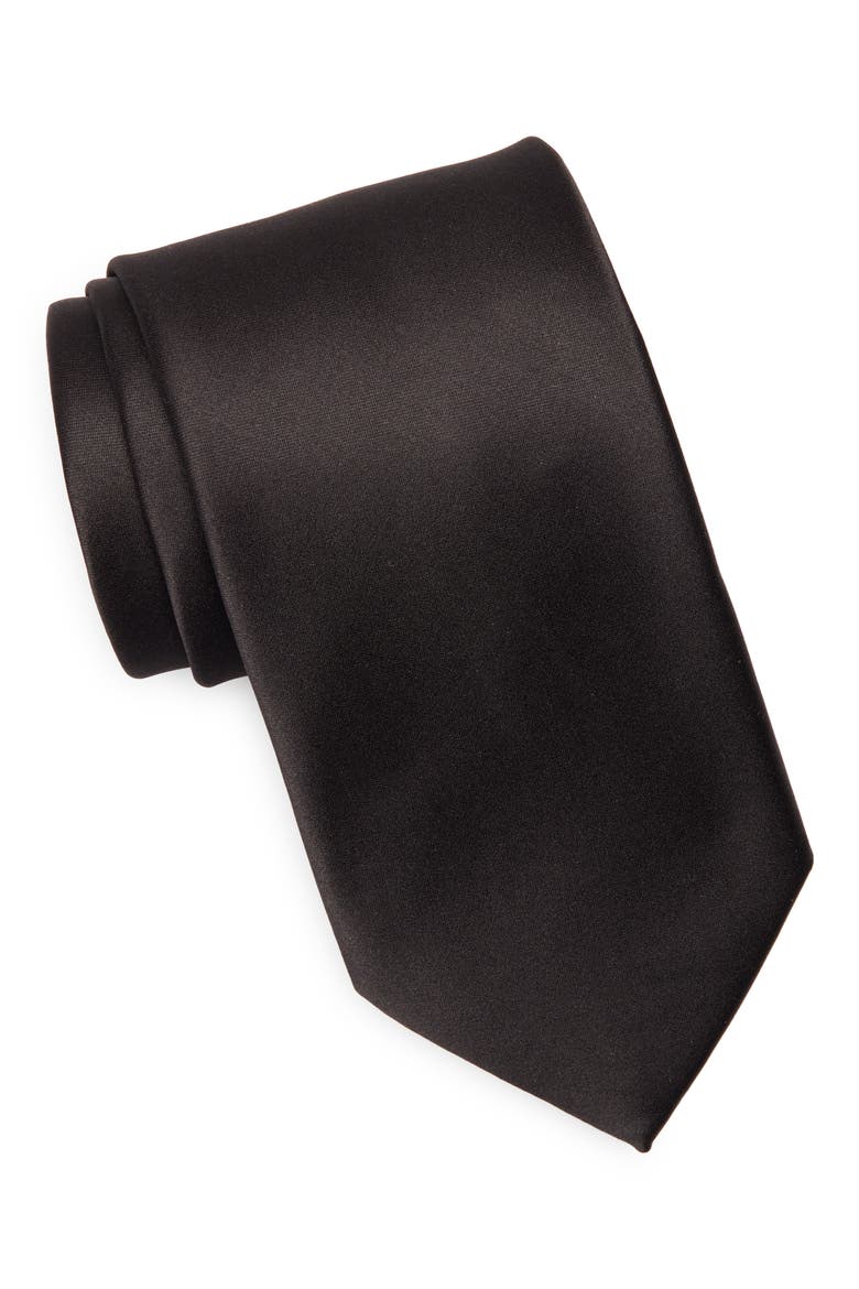 Stanley Satin Tie, Main, color, BLACK SATIN