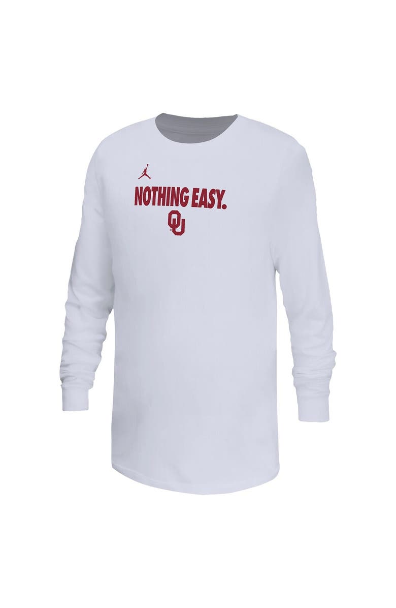 Jordan Brand Youth Jordan Brand White Oklahoma Sooners 2025 On-Court Bench Long Sleeve T-Shirt, Alternate, color, 