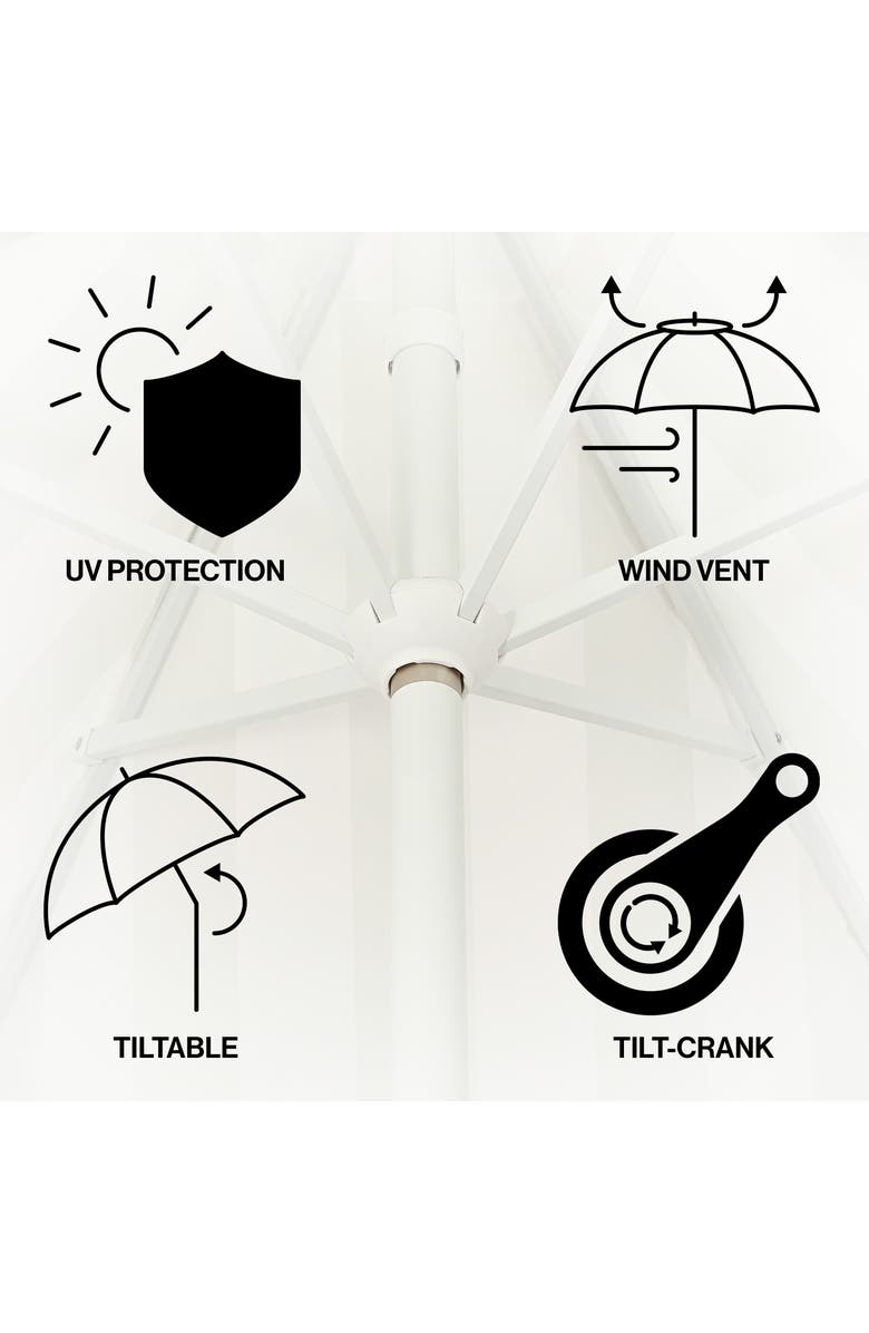 JONATHAN Y Collins 9 ft. Classic Cottage Fringe Tassel Market Patio Umbrella with Auto-Tilt Crank, Alternate, color, Light Gray - White Pole