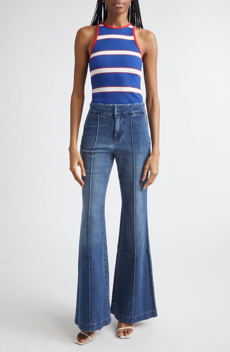 Alice + Olivia Pania Stripe Rib Racerback Tank, Alternate, color, Blue Stripe