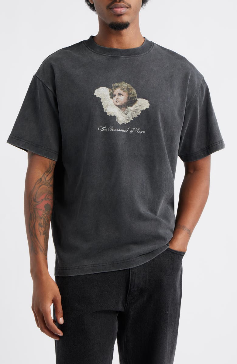 ID Supply Co Floral Cherub Graphic T-Shirt, Main, color, Washed Black