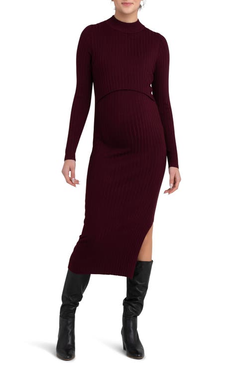 Nella Knit Ribbed Maternity and Nursing Midi Dress
