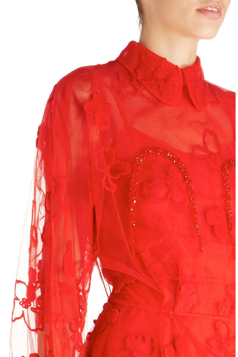 'Spooky' Floral Embroidered Dress, Alternate, color, RED