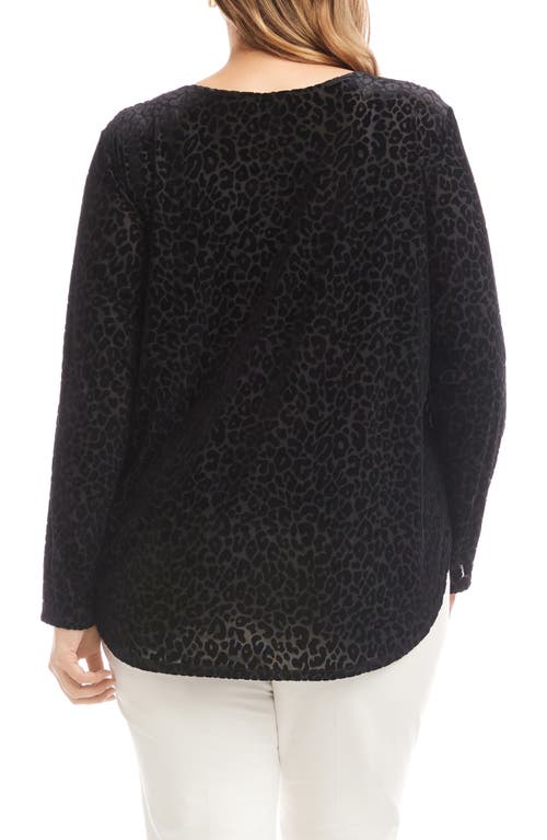 Karen Kane Leopard Spot Velvet Burnout Shirttail Top In Black
