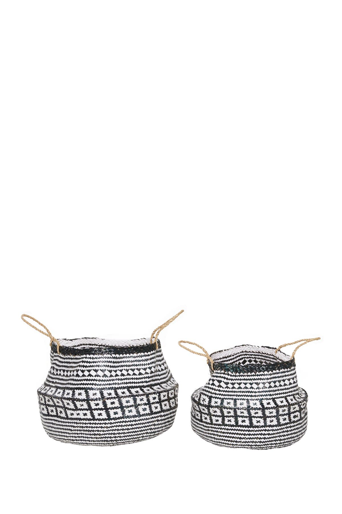 GINGER BIRCH STUDIO Black Wood Handmade Patterned Storage Basket with Handles - Set of 2