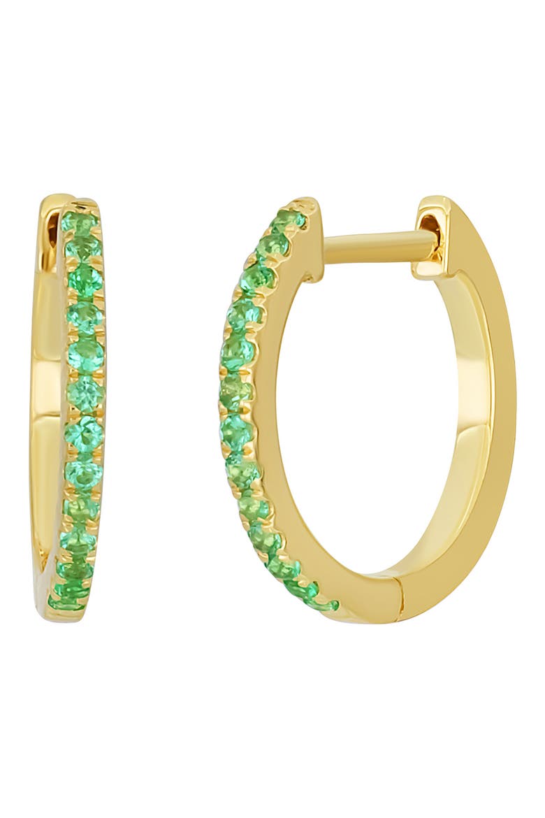 El Mar Huggie Hoop Earrings, Main, color, 18K YELLOW GOLD EMERALD