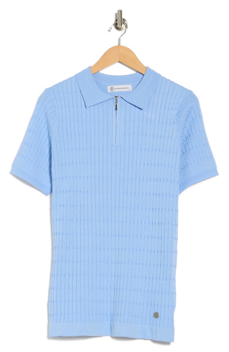 T.R. PREMIUM Cable Knit Short Sleeve Half Zip Sweater, Alternate, color, Soft Blue