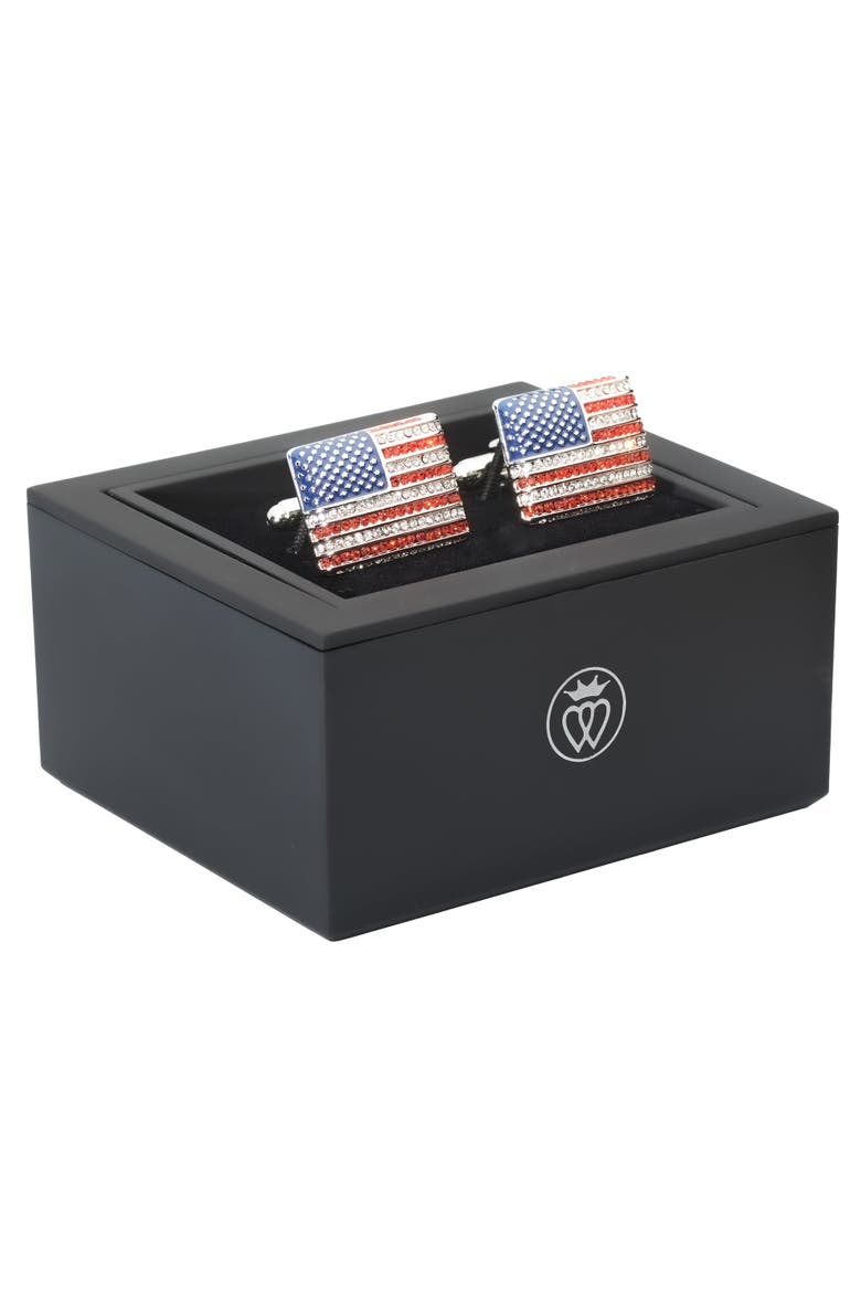 Stars & Stripes Crystal Cufflinks, Alternate, color, American Flag Enamel