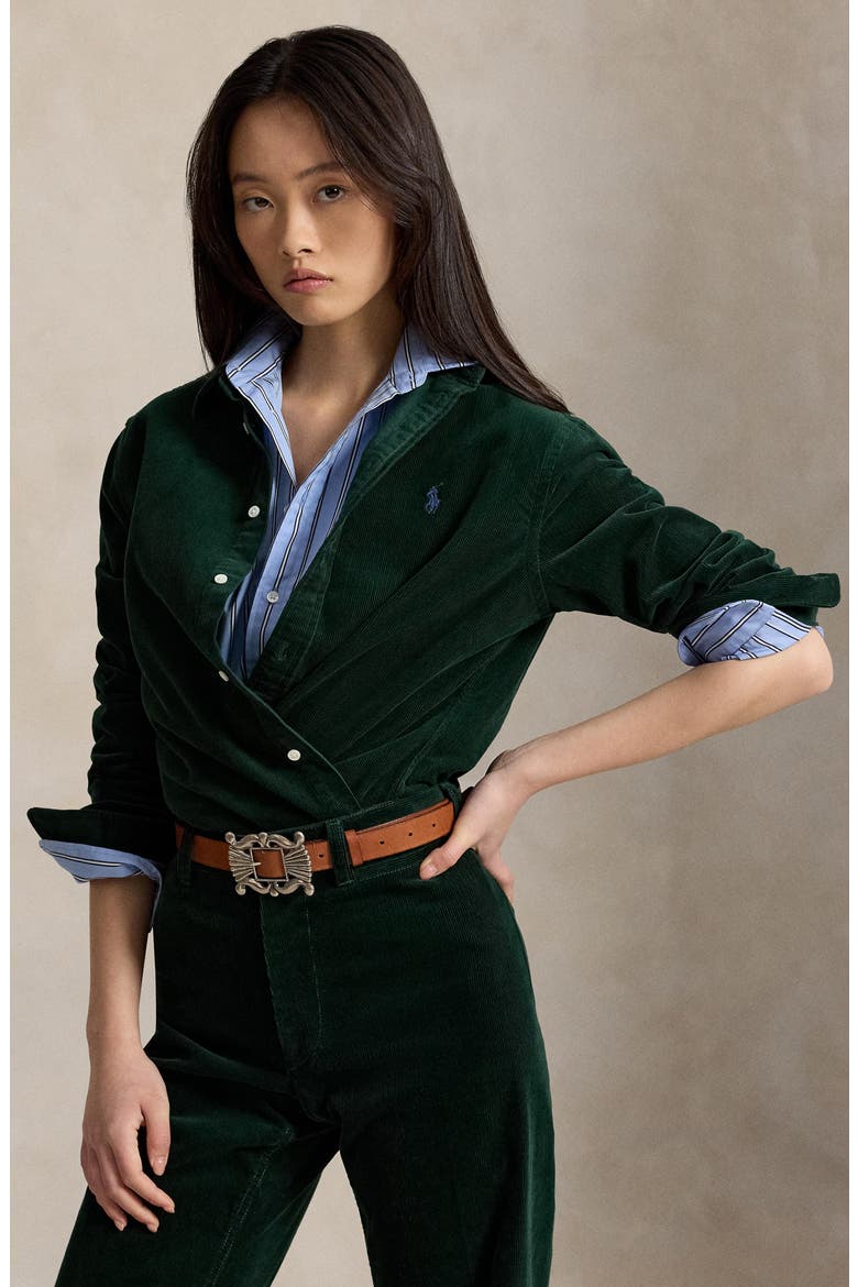 Classic Fit Corduroy Button-Up Shirt, Alternate, color, DARK GREEN