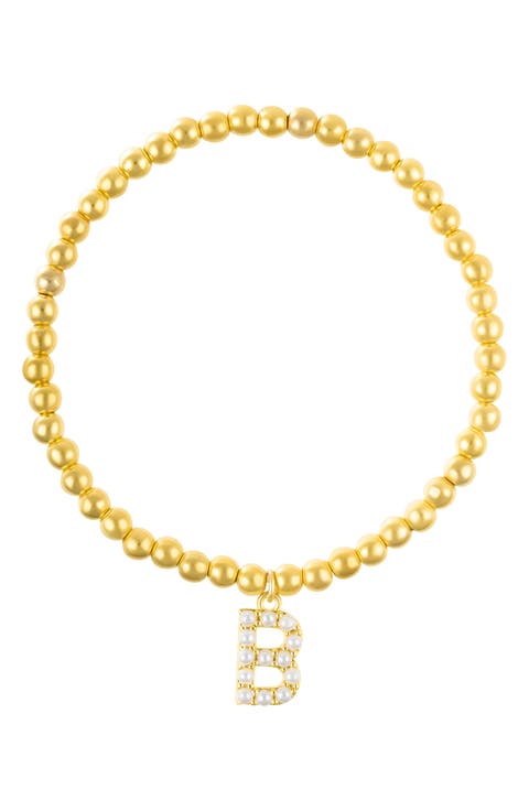 Faux Pearl Initial Charm Beaded Bracelet