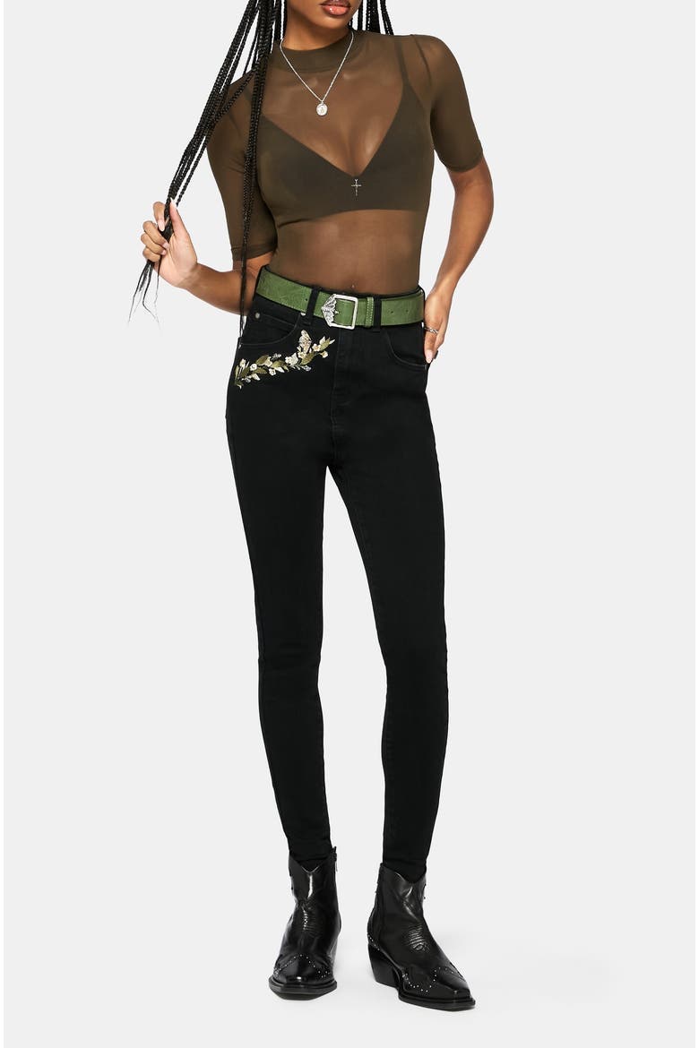 Abundance Embroidered Denim Skinny Jean, Alternate, color, Black