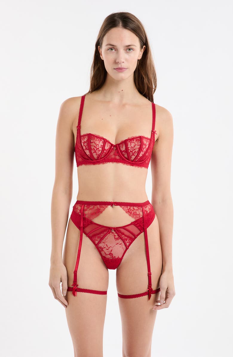 Etam Mascarade Porte Jartelle Lace Garter Belt, Alternate, color, Red
