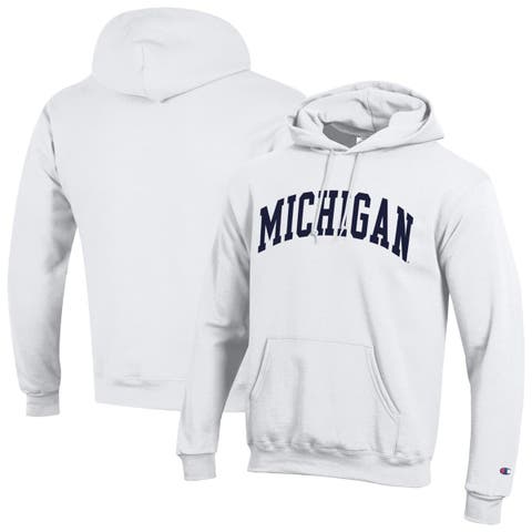 Men's Champion  White Michigan Wolverines Basic Arch Fleece Pullover Hoodie