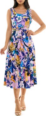 Nina Leonard Crewneck Sleeveless Midi Dress