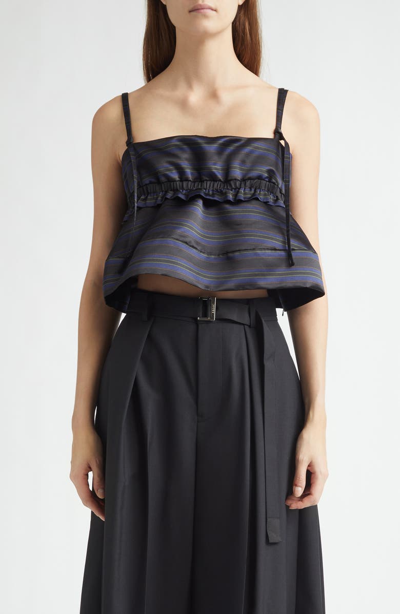 Sacai Stripe Satin Crop Camisole, Main, color, Black/ Navy
