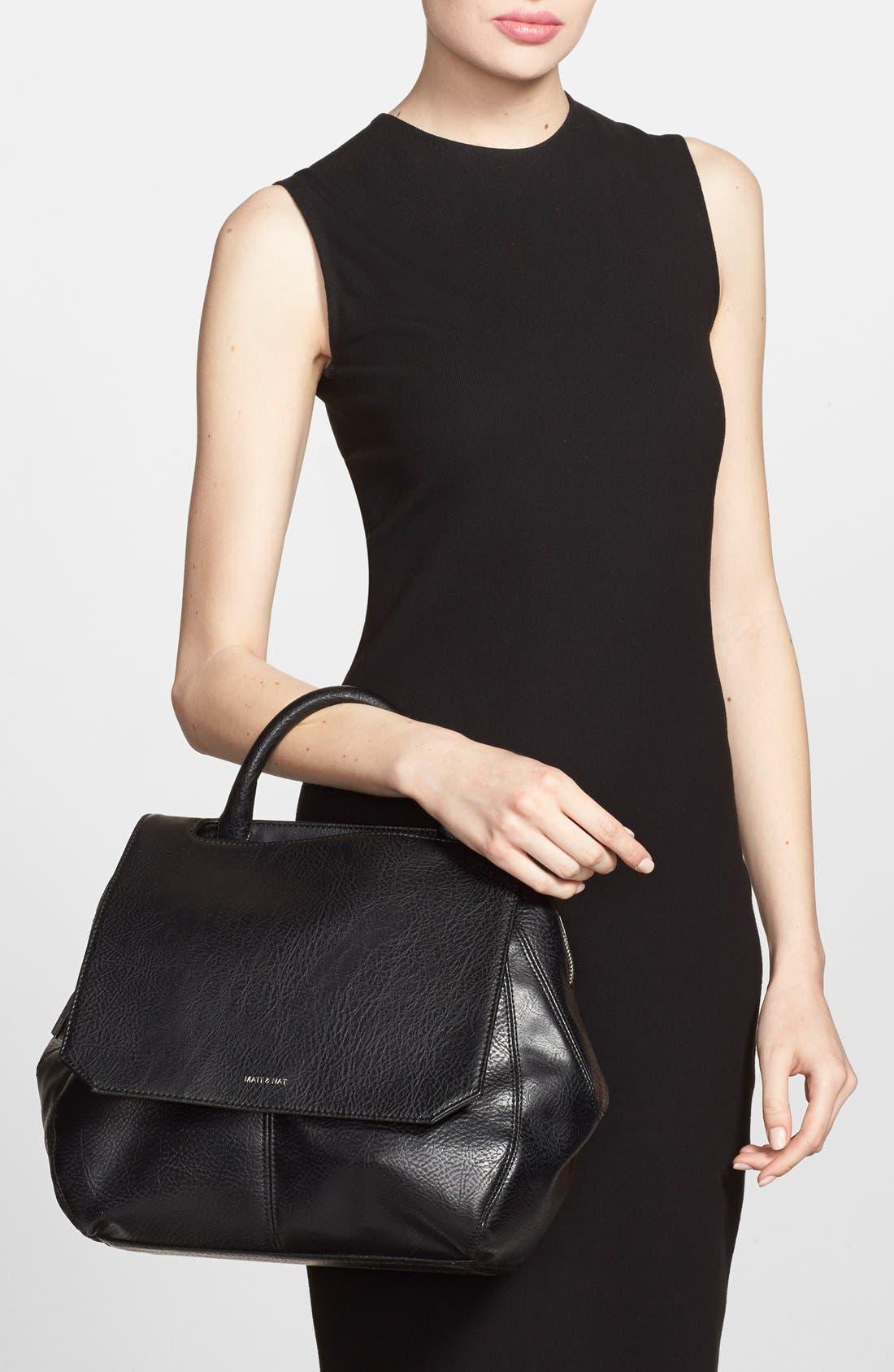 'Wellington' Vegan Leather Satchel, Alternate, color, BLACK