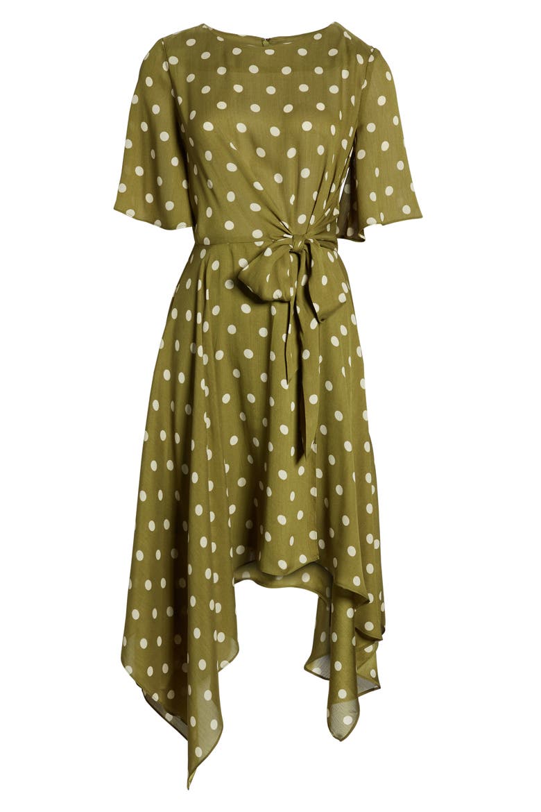Chriselle Lim Marie Handkerchief Hem Midi Dress, Alternate, color, CREAM/ OLIVE
