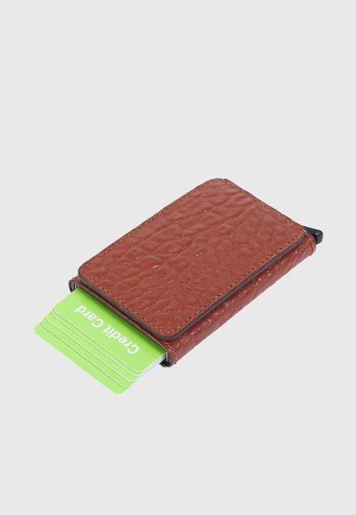 Furniq Uk Genuine Leather Elephant Pattern Card Holder In Brown