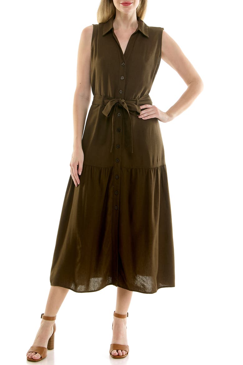 Sleeveless Belted Shirtdress, Main, color, DEEP JUNGLE GREEN