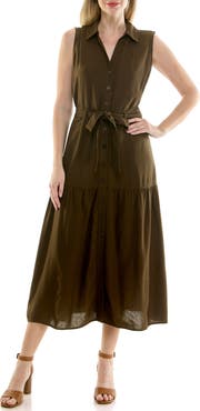 Nicole Miller Sleeveless Belted Shirtdress