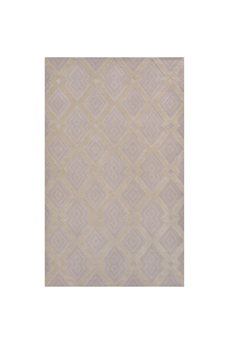 Duwun High-Low Pile Ogee Trellis Tone-on-Tone Indoor/Outdoor Area Rug, Main, color, Beige/Gray