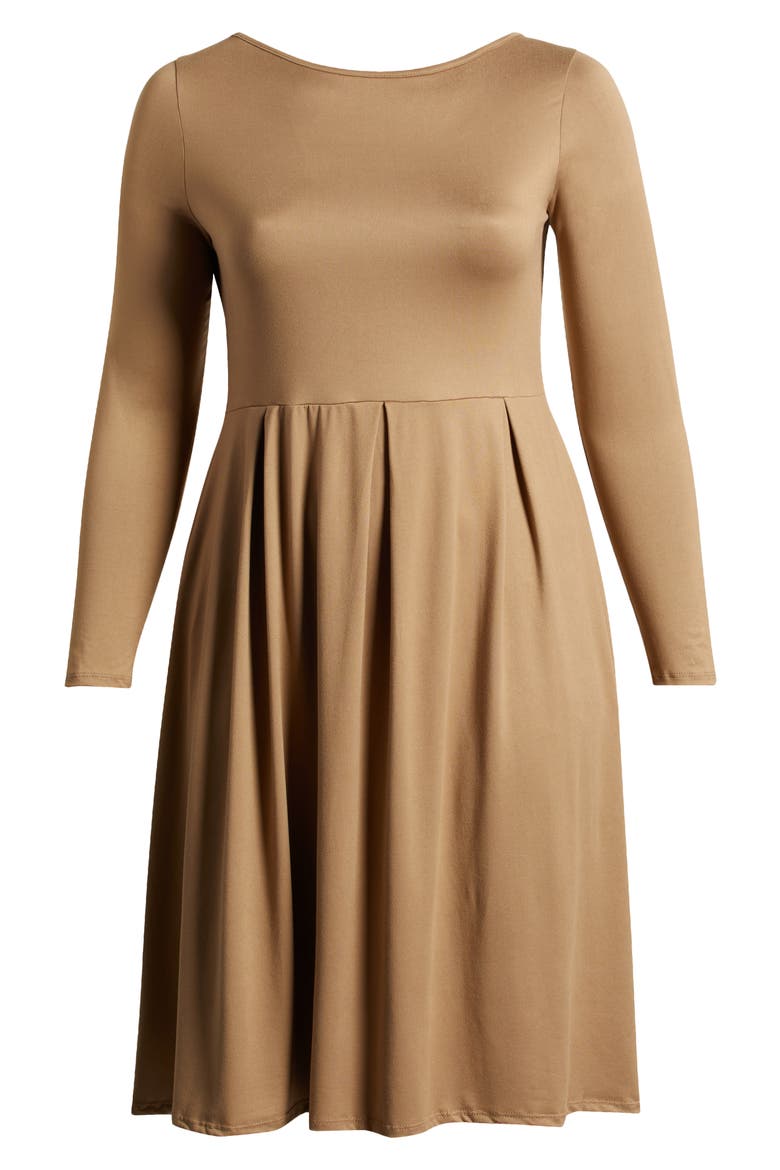 Fit & Flare Long Sleeve Jersey Midi Dress, Alternate, color, WHEAT