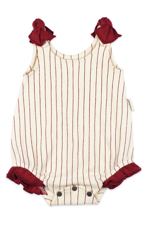 L'ovedbaby Stripe Ruffle Organic Cotton Bubble Romper In Crimson Pinstripe
